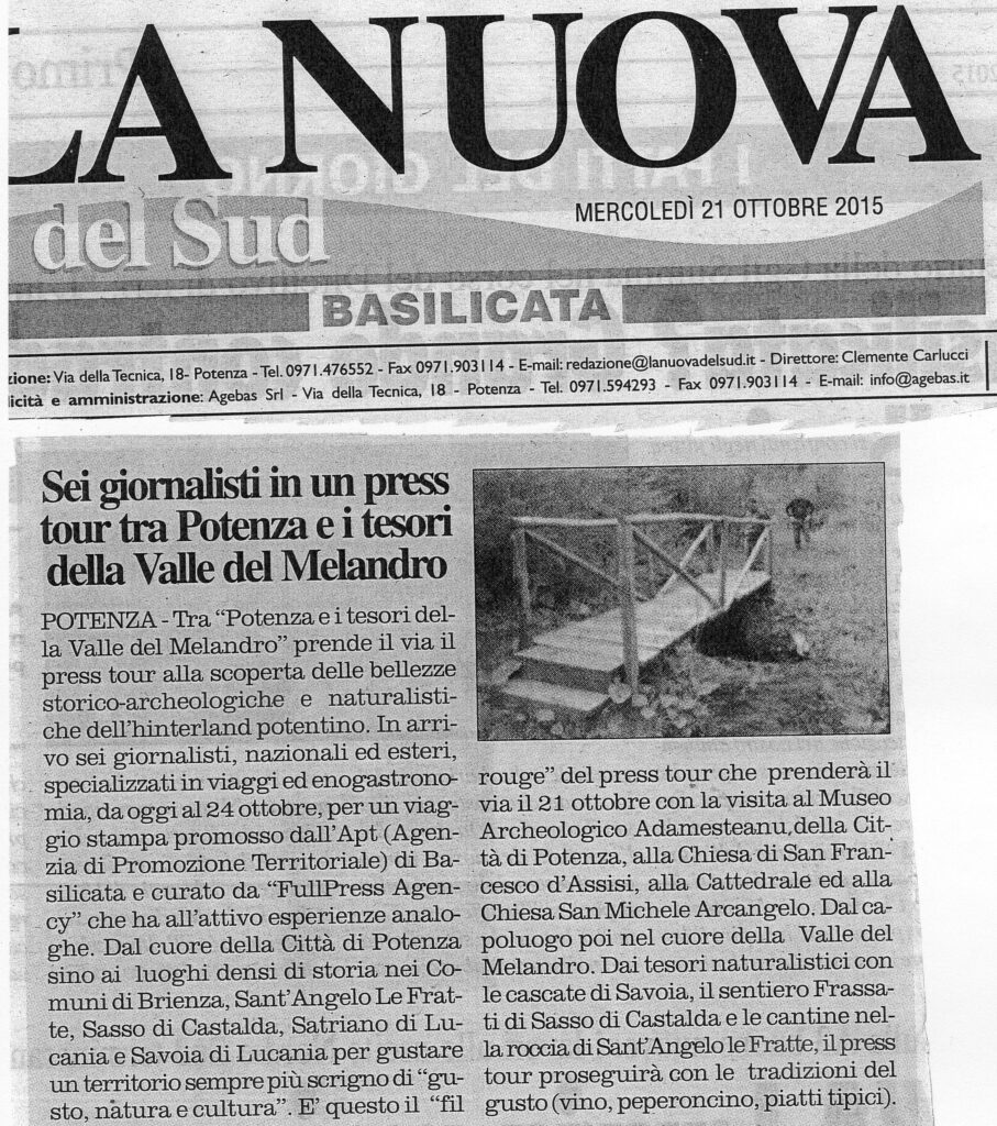 Articolo sul press tour "Potenza e i tesori della Valle del Melandro"