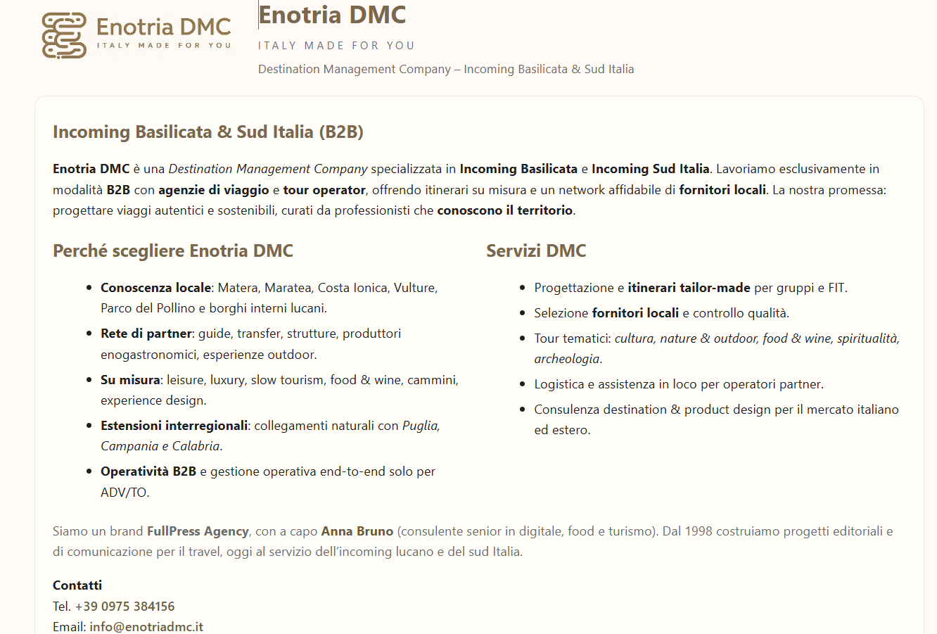 Enotria DMC – Incoming Basilicata e Sud Italia